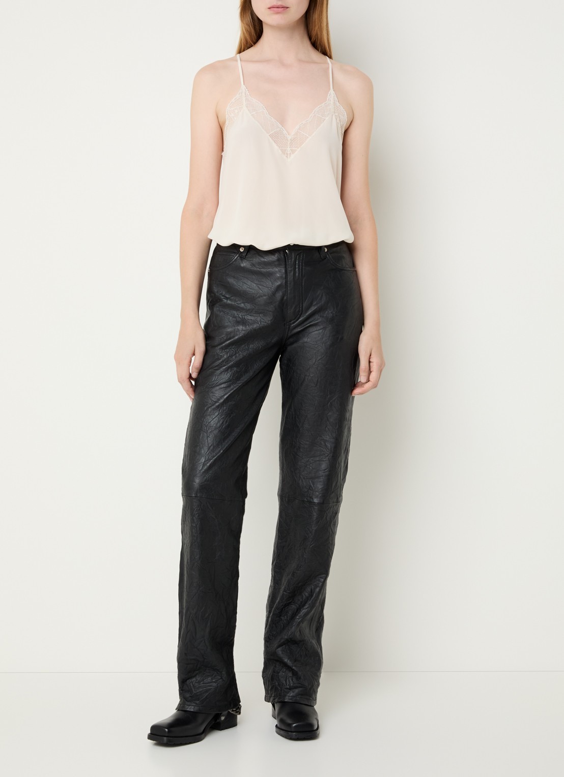 Zadig&Voltaire Christy top van zijde met details van kant - voorkant 3 gebroken wit