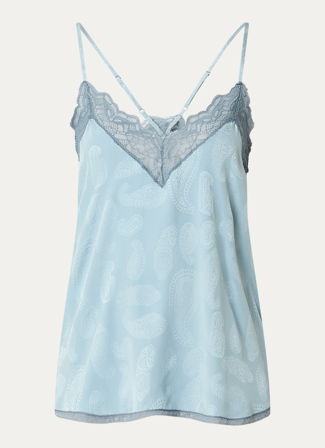 Zadig&Voltaire Christy top van zijde met details van kant - voorkant 2 lichtblauw