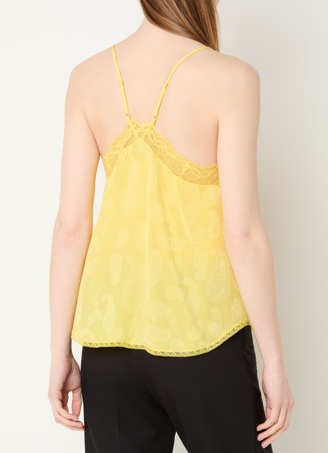 Zadig&Voltaire Christy top van zijde met details van kant - achterkant geel