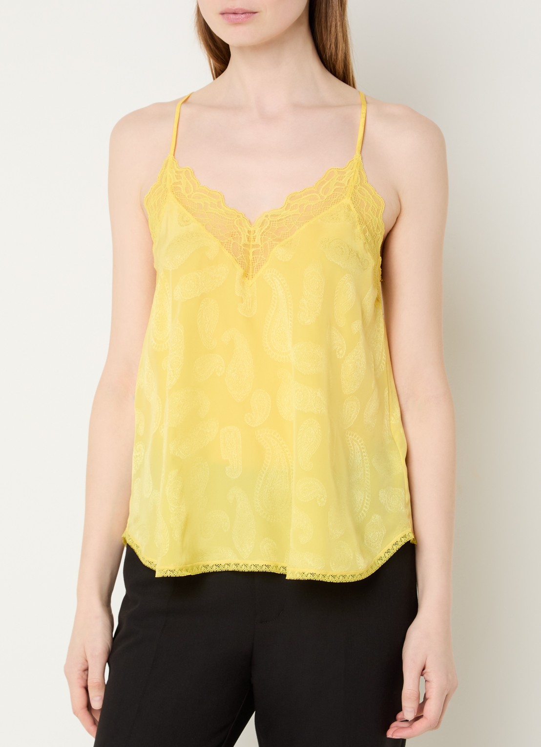 Zadig&Voltaire Christy top van zijde met details van kant - detail 2 geel