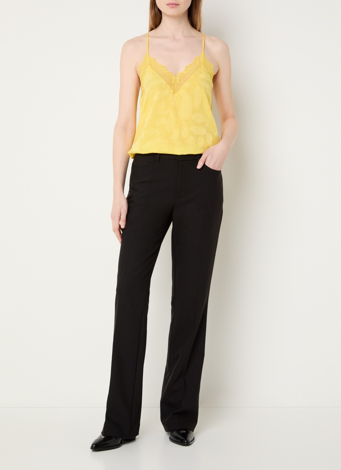 Zadig&Voltaire Christy top van zijde met details van kant - voorkant 4 geel