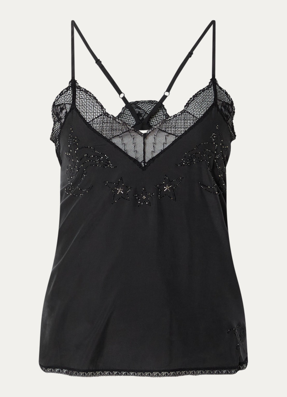 Zadig&Voltaire Christy top van zijde met details van kant - voorkant 3 antraciet