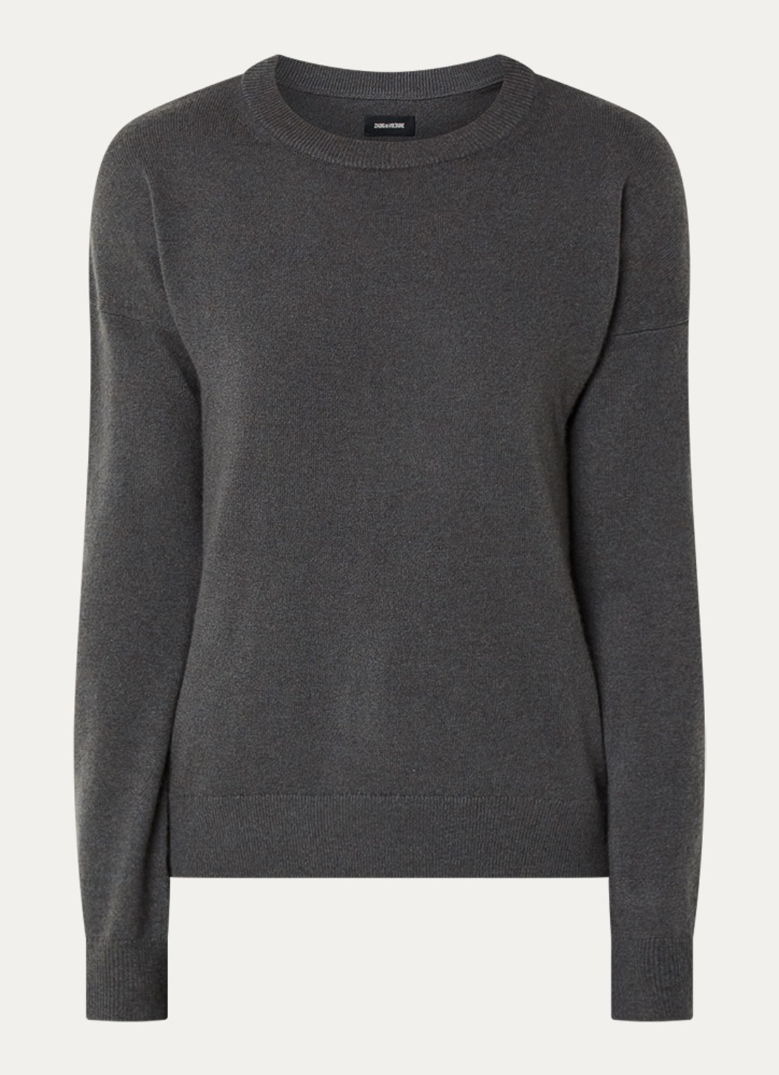 Zadig&Voltaire Cici fijngebreide trui van kasjmier met details van schapenleer - voorkant 2 donkergrijs