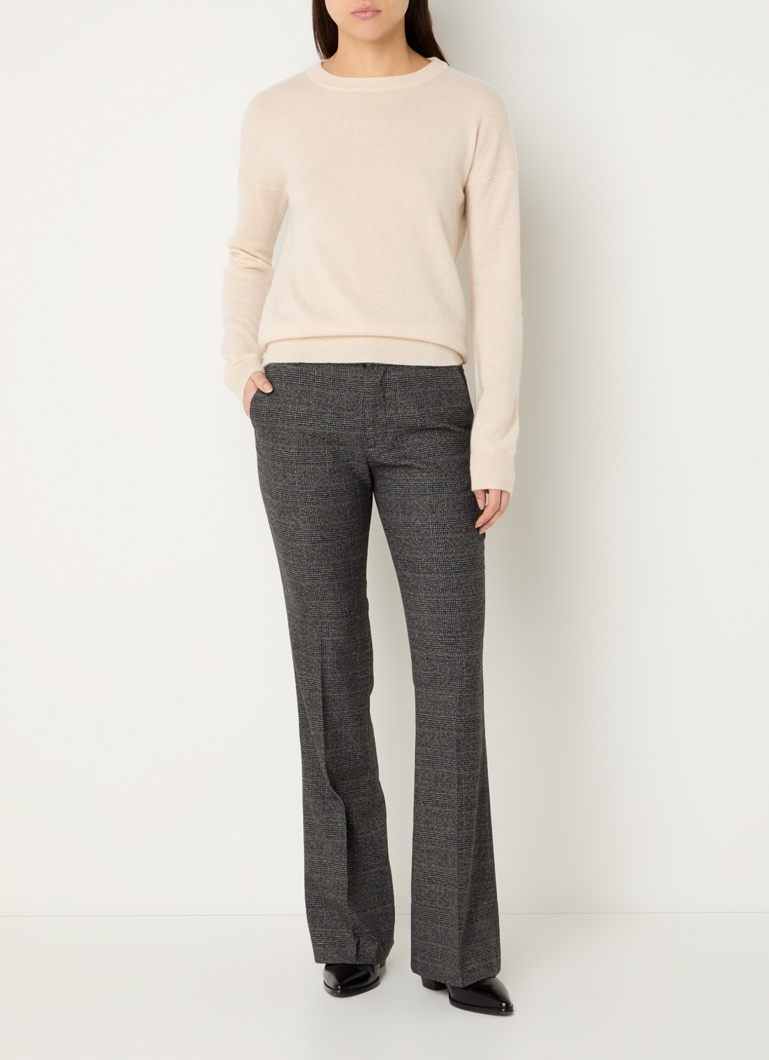 Zadig&Voltaire Cici fijngebreide trui van kasjmier met details van schapenleer - voorkant 3 creme