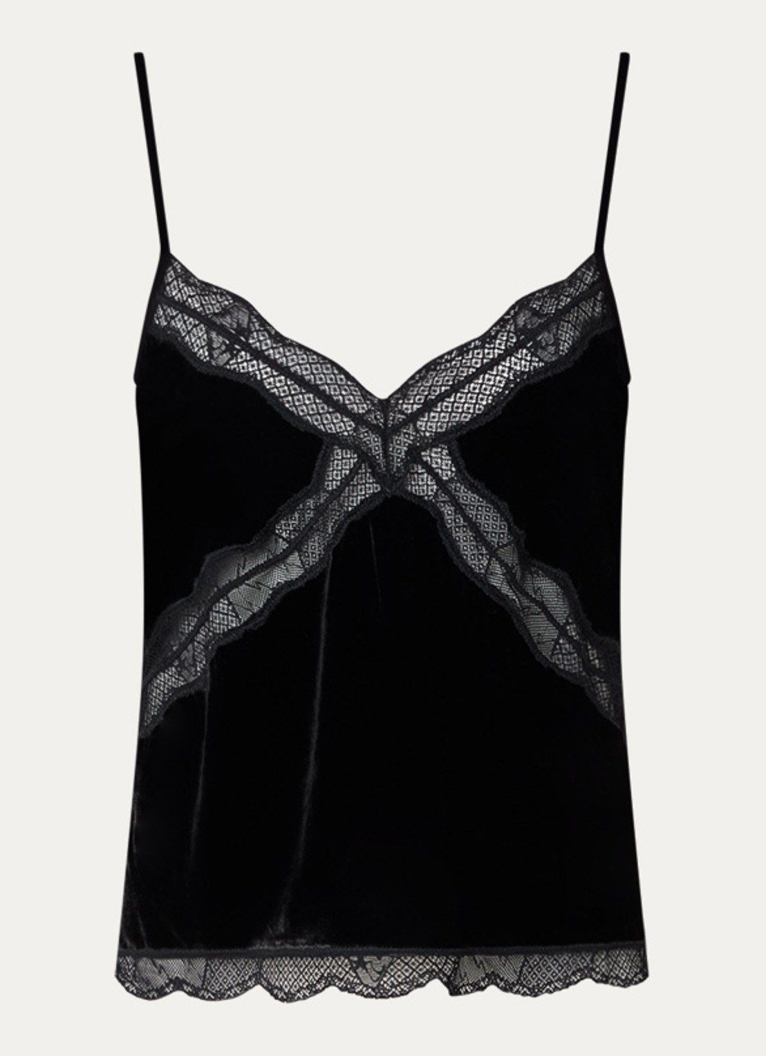 Zadig&Voltaire Cishi spaghettitop van fluweel met details van kant - voorkant zwart