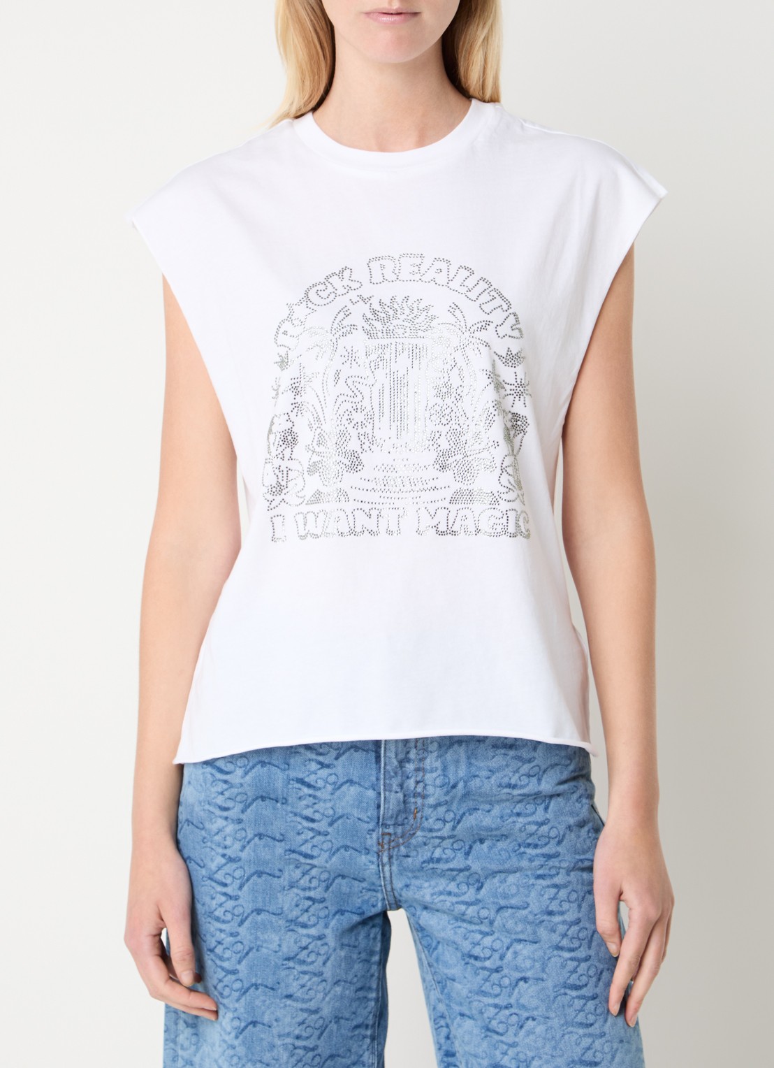 Zadig&Voltaire Cloe Cascade T-shirt met print en strass - detail 2 wit