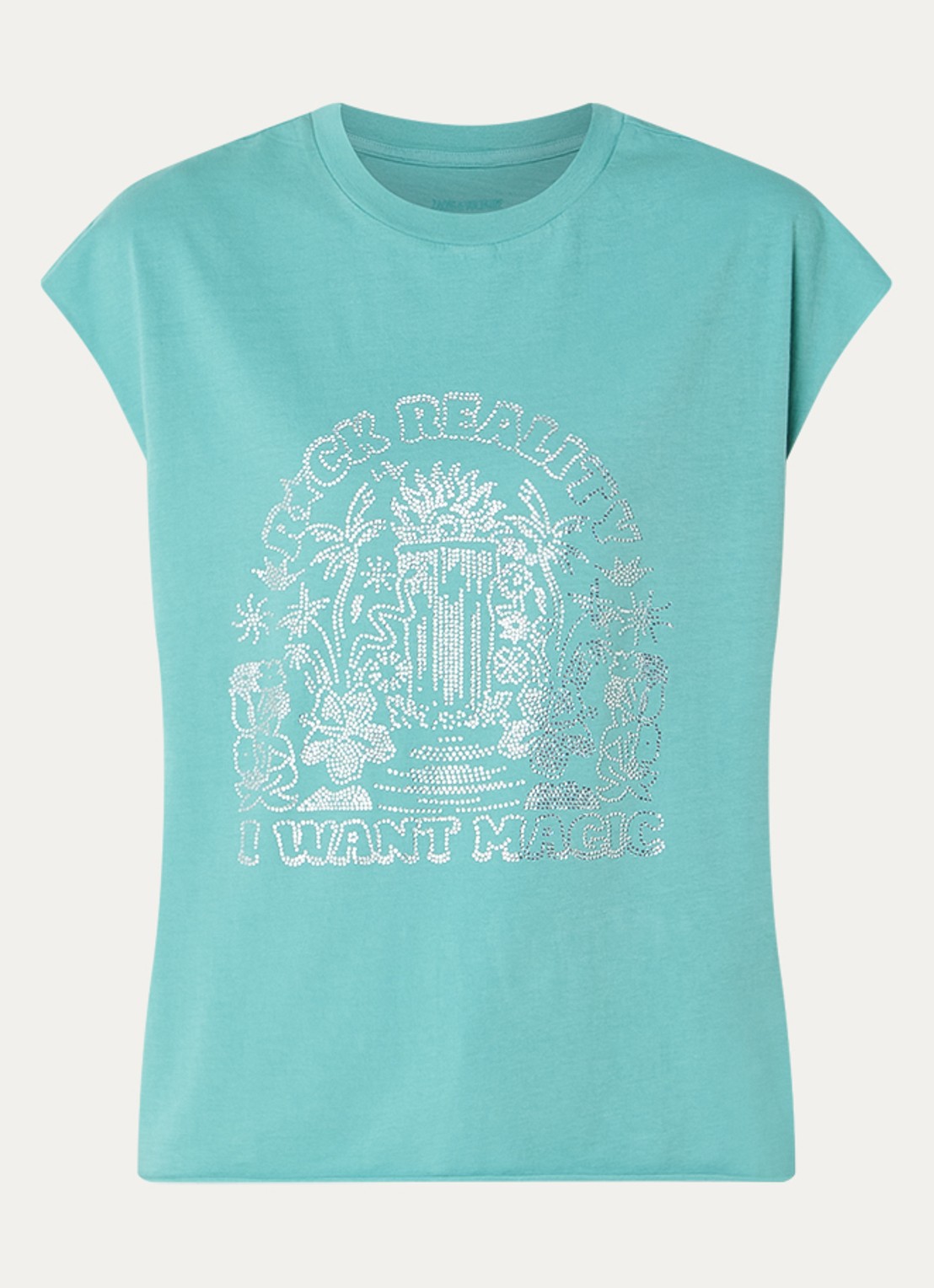 Zadig&Voltaire Cloe Cascade T-shirt met print en strass - voorkant 2 turquoise