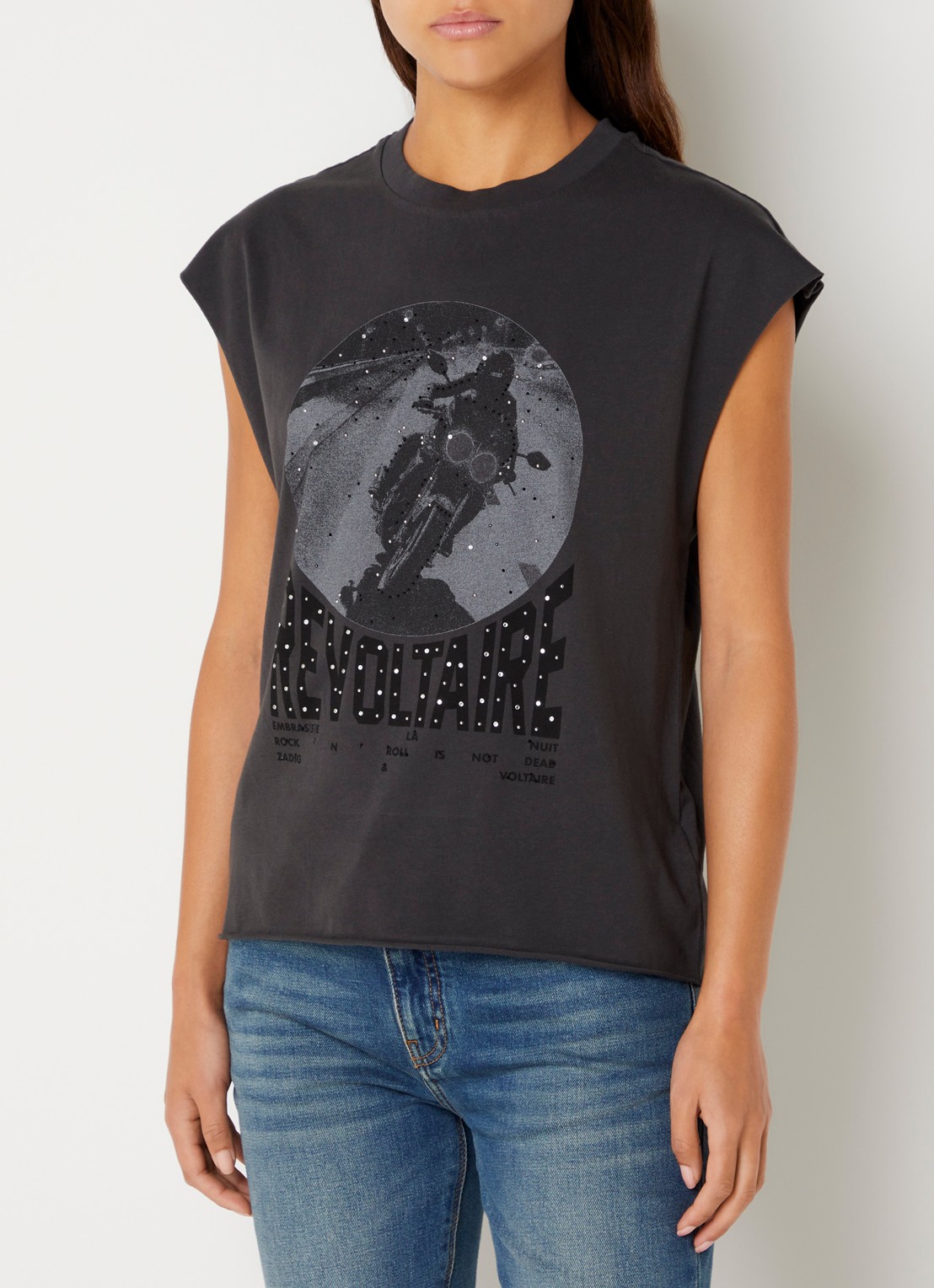 Zadig&Voltaire Cloe mouwloos T-shirt met print en strass - detail 3 donkergrijs