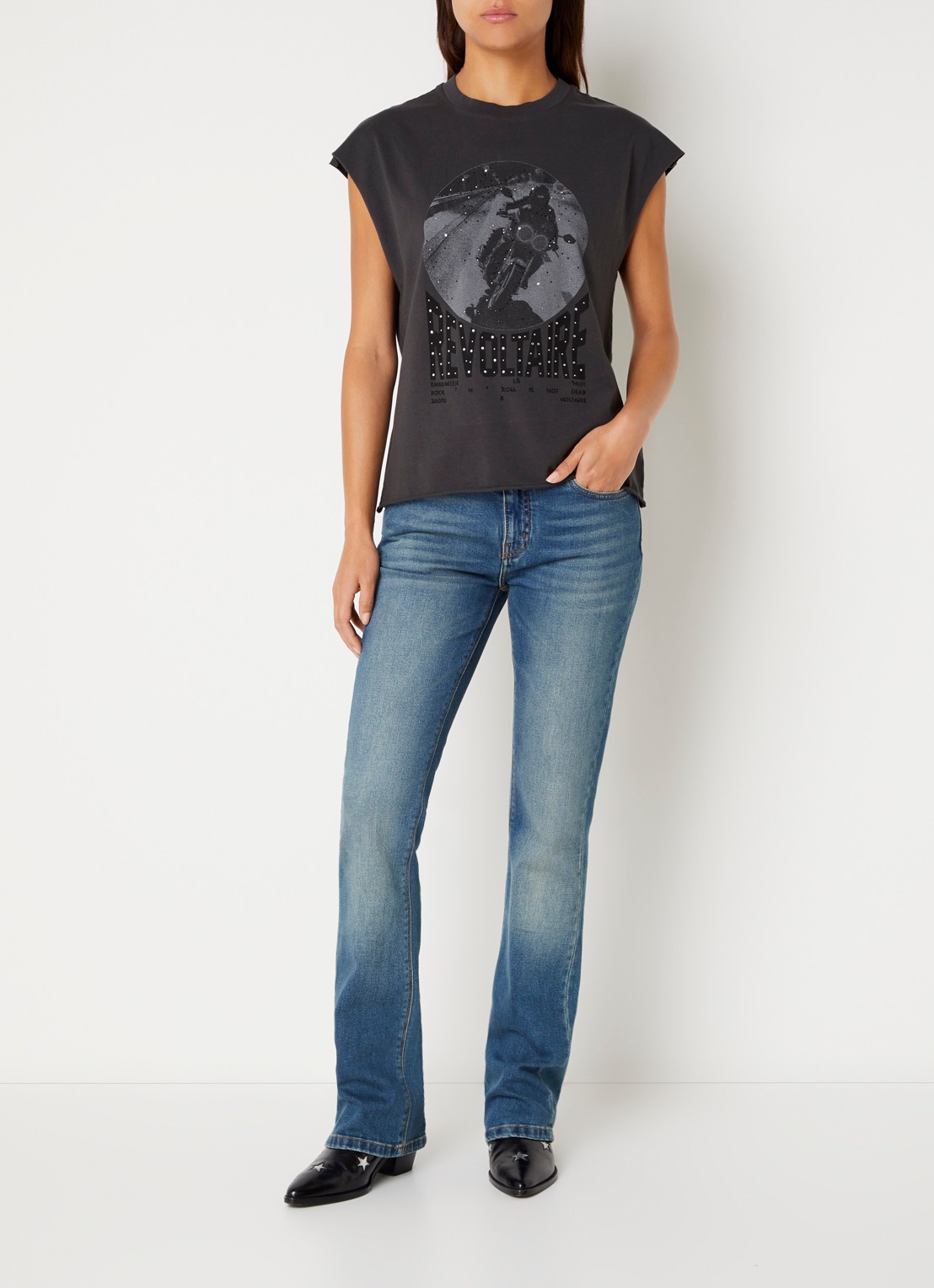 Zadig&Voltaire Cloe mouwloos T-shirt met print en strass - voorkant 2 donkergrijs