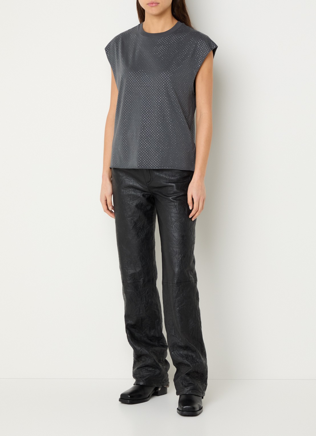 Zadig&Voltaire Cloe mouwloze top met strass - voorkant 4 middengrijs