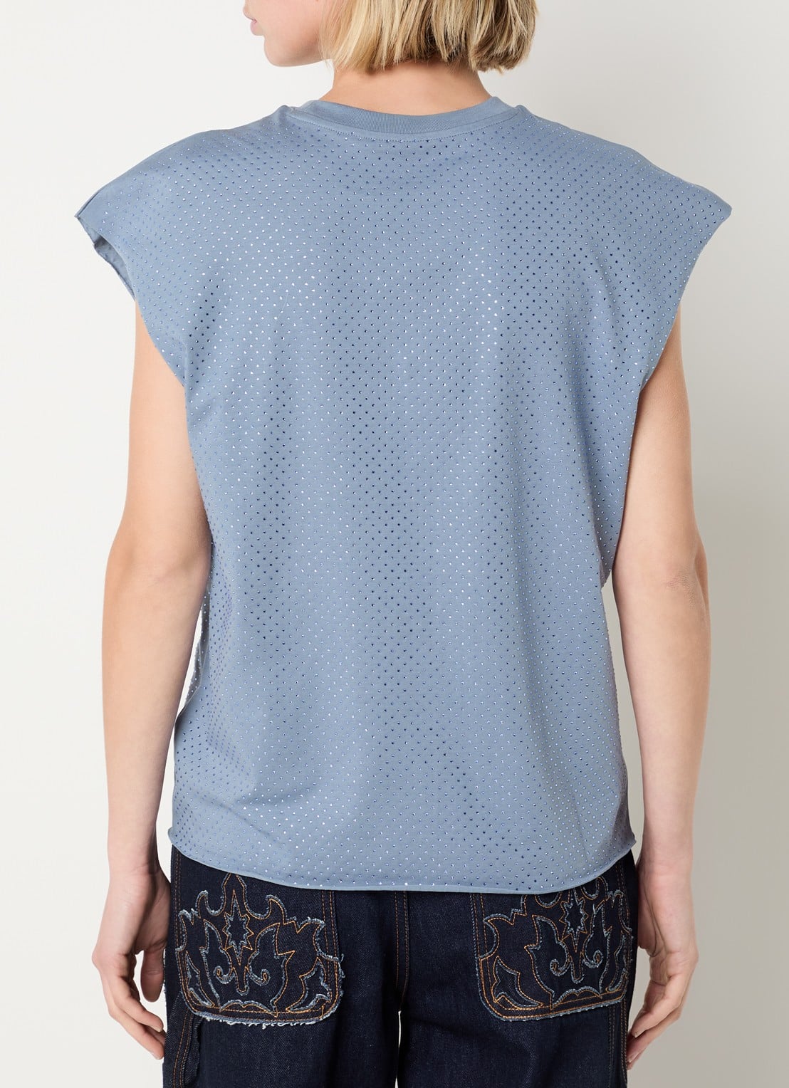 Zadig&Voltaire Cloe mouwloze top met strass - achterkant 4 staalblauw