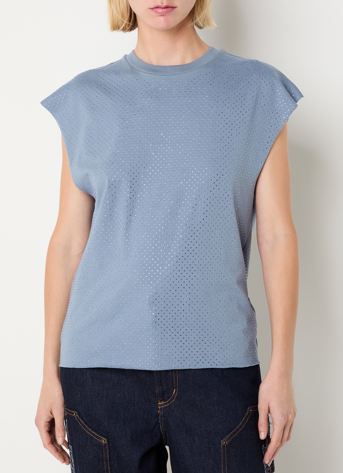 Zadig&Voltaire Cloe mouwloze top met strass - detail 3 staalblauw
