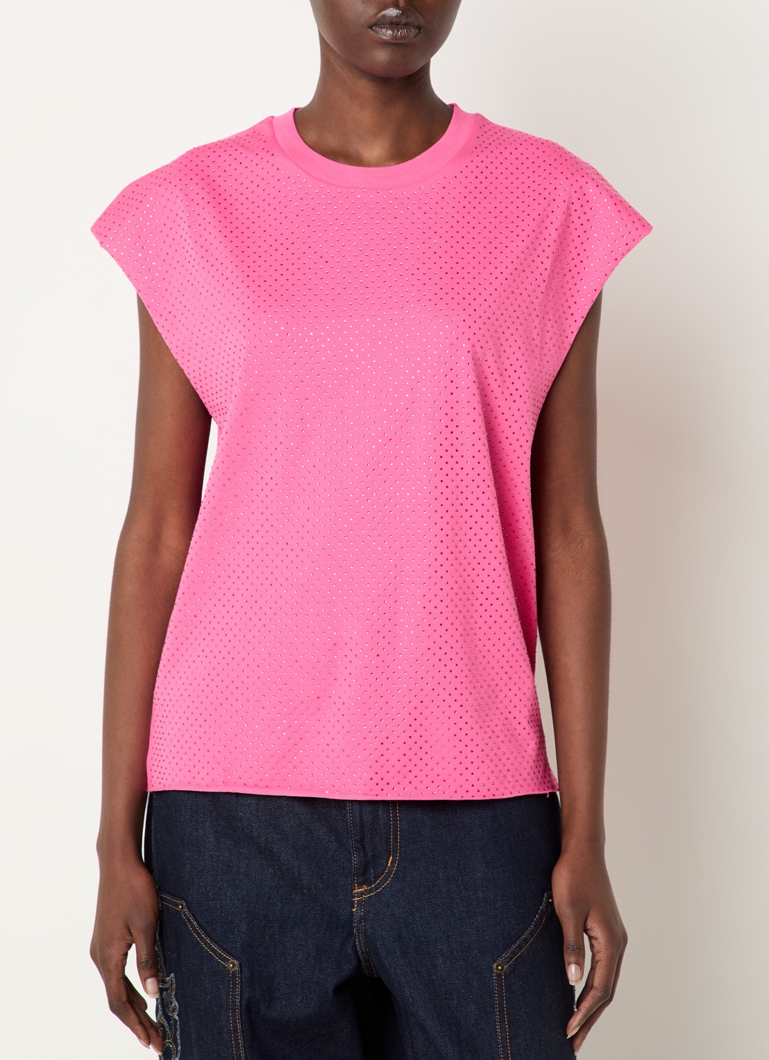 Zadig&Voltaire Cloe mouwloze top met strass - detail fuchsia