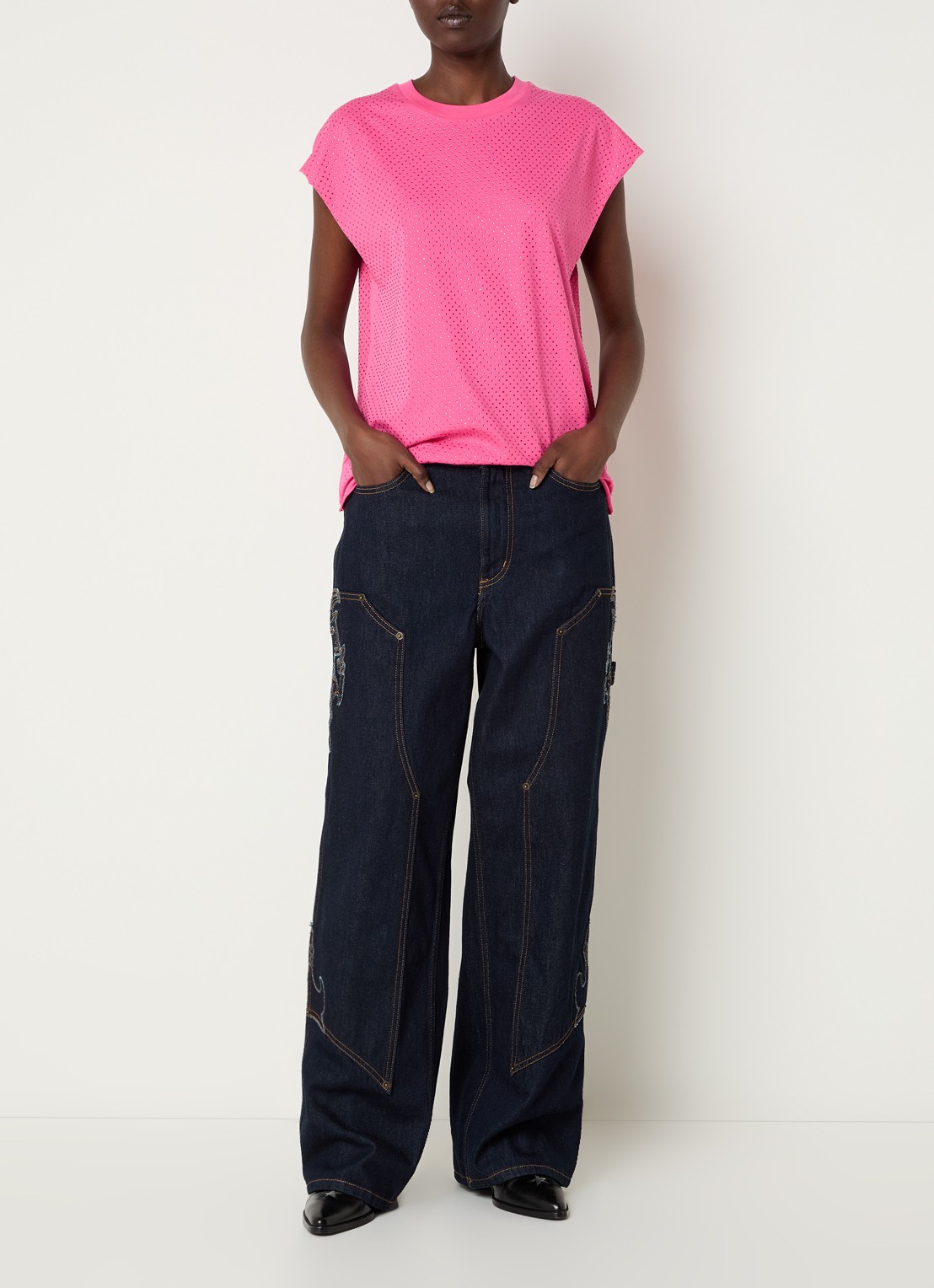 Zadig&Voltaire Cloe mouwloze top met strass - voorkant 3 fuchsia