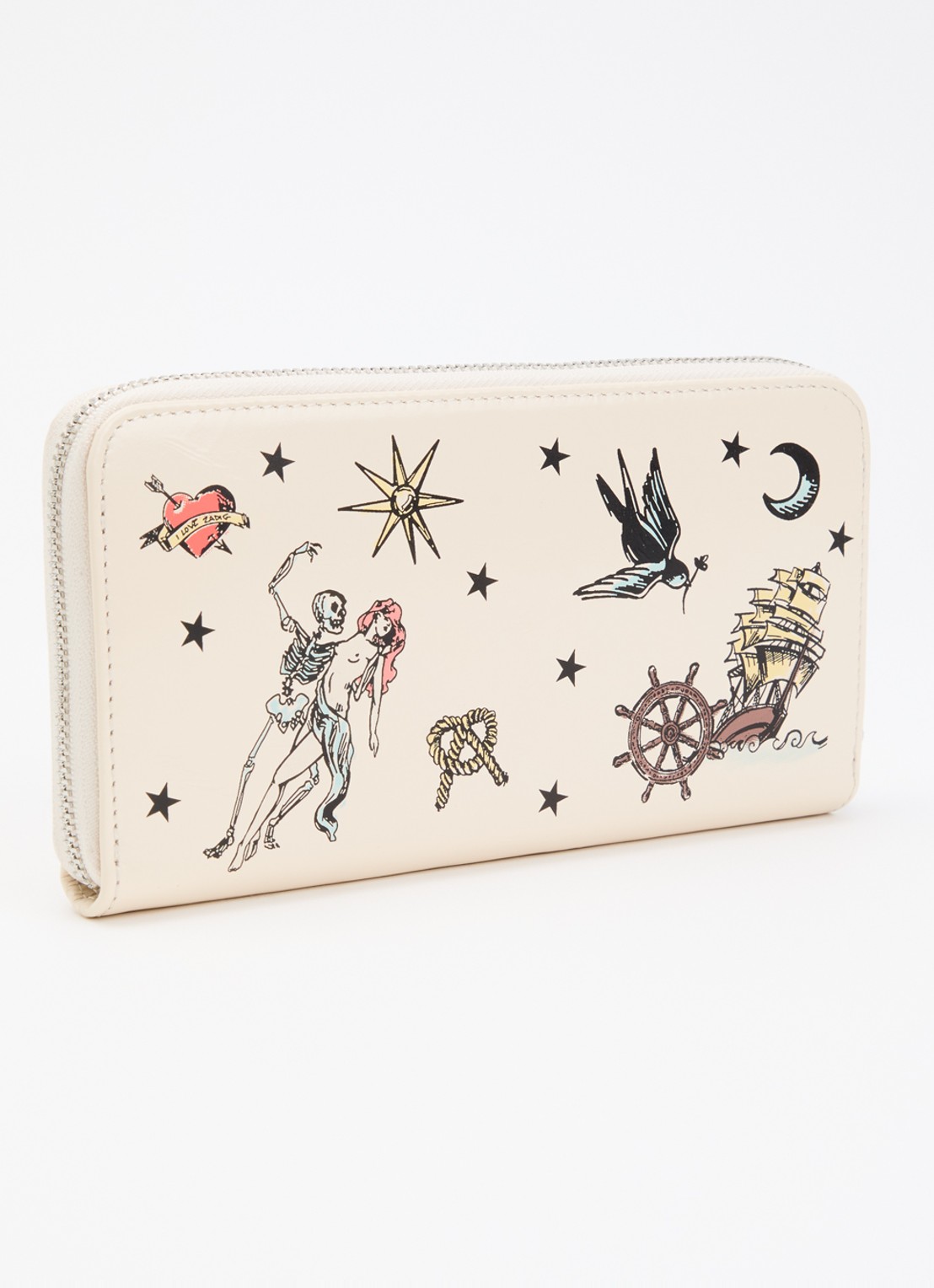Zadig&Voltaire Compagnon Tattoo ritsportemonnee van lakleer met print - achterkant 3 ivoor