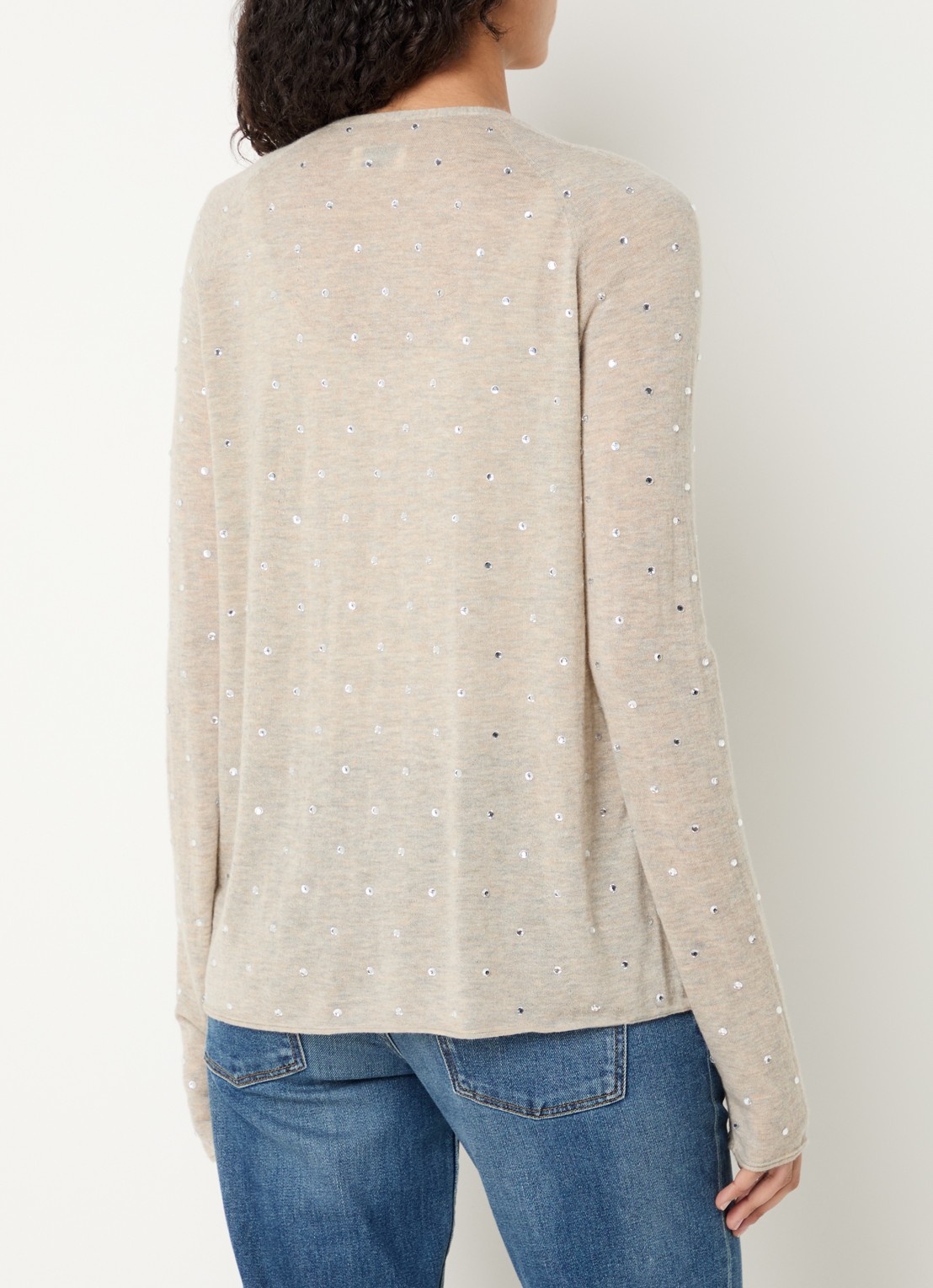Zadig&Voltaire Daffy fijngebreid vest van kasjmier met strass - achterkant 4 beige
