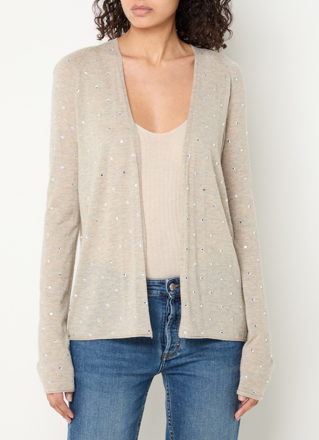 Zadig&Voltaire Daffy fijngebreid vest van kasjmier met strass - detail beige