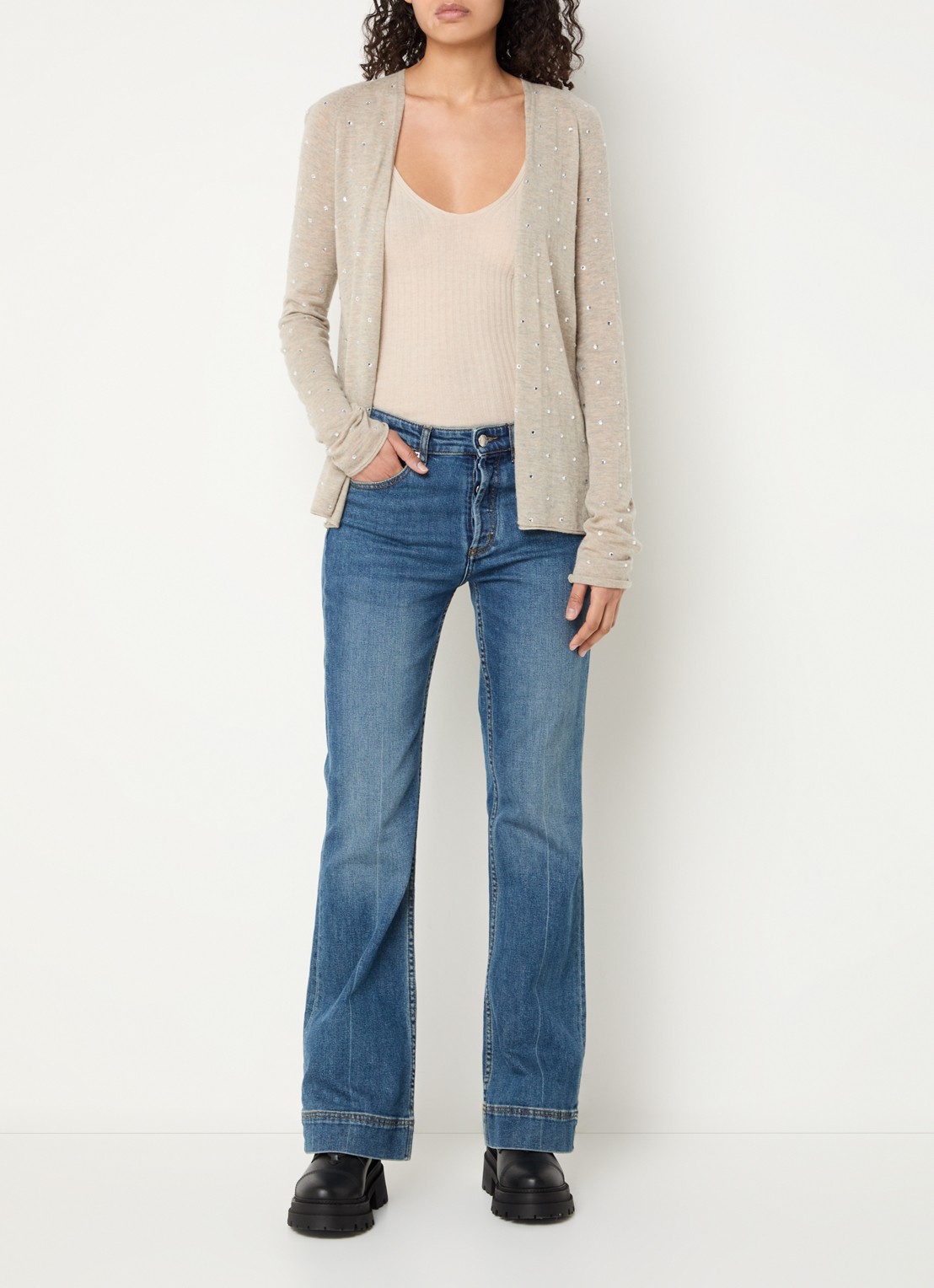 Zadig&Voltaire Daffy fijngebreid vest van kasjmier met strass - voorkant 3 beige