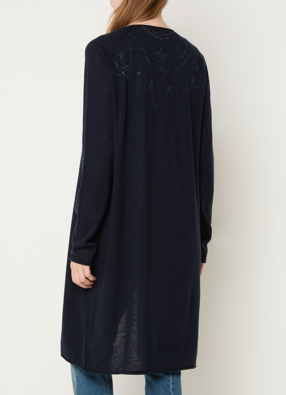 Zadig&Voltaire Daffy fijngebreid vest van kasjmier met strass - achterkant 2 donkerblauw