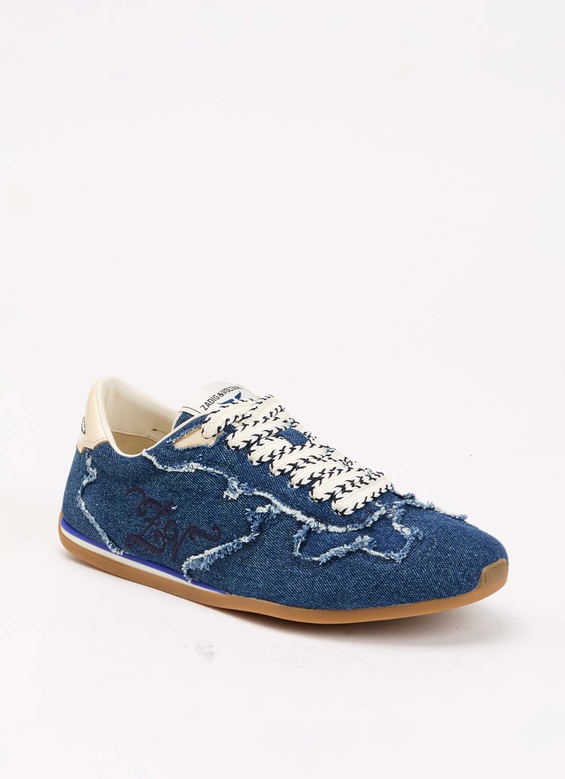 Zadig&Voltaire Dance sneaker van denim met details van leer - voorkant blauw