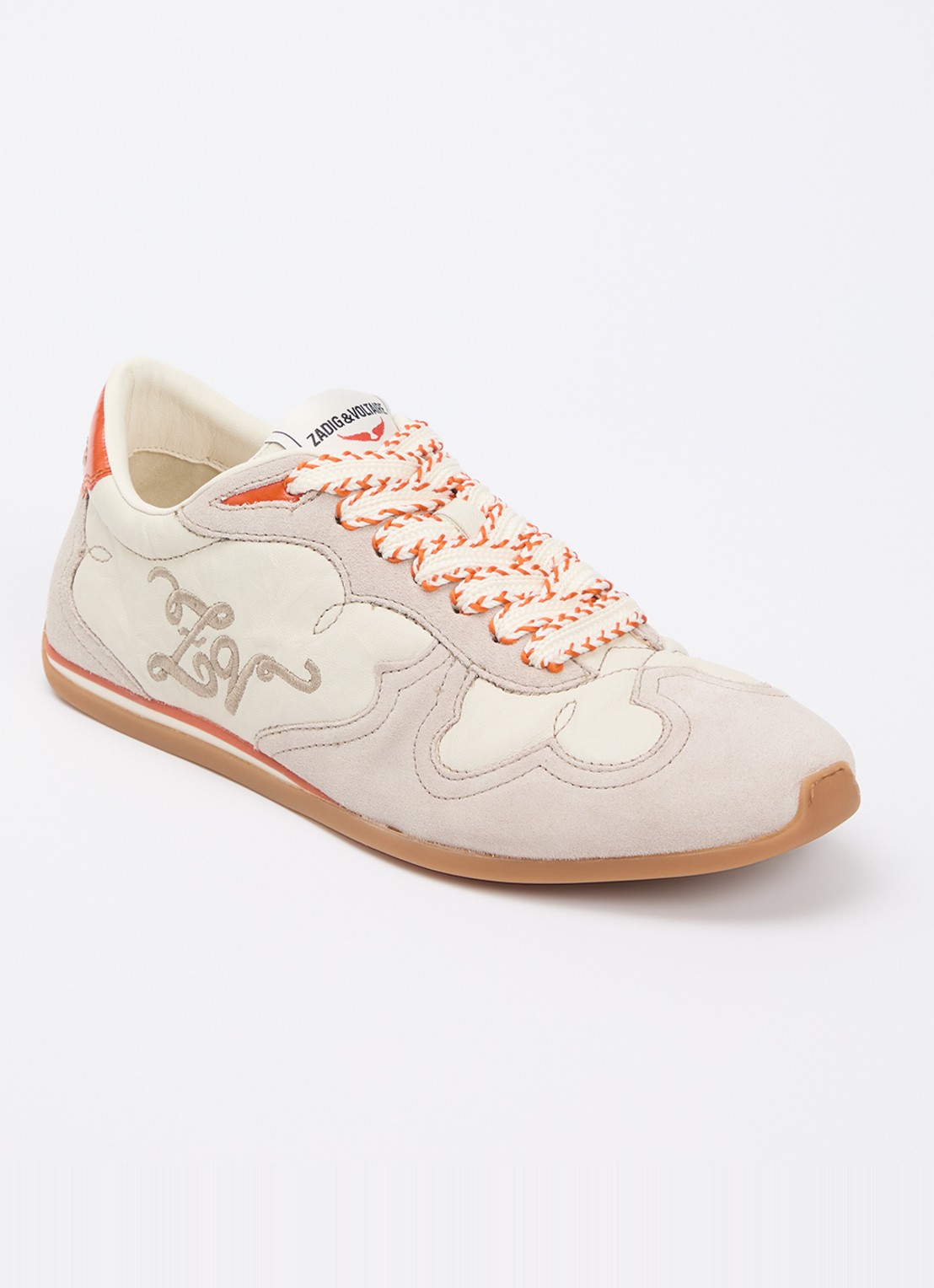 Zadig&Voltaire Dance Vintage sneaker van leer met details van suède - voorkant 2 creme