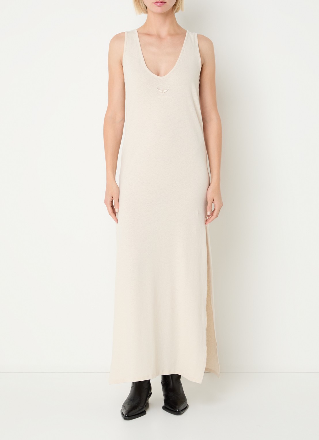 Zadig&Voltaire Deva maxi jurk  in linnenblend met zijsplitten - detail 4 beige