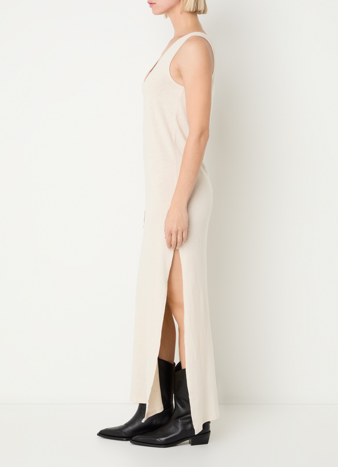 Zadig&Voltaire Deva maxi jurk  in linnenblend met zijsplitten - voorkant 3 beige