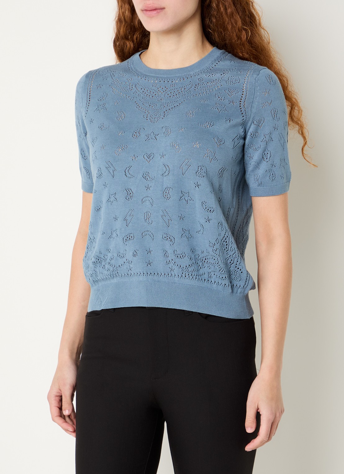 Zadig&Voltaire Dolly fijngebreide trui met opengewerkt dessin - detail 4 staalblauw