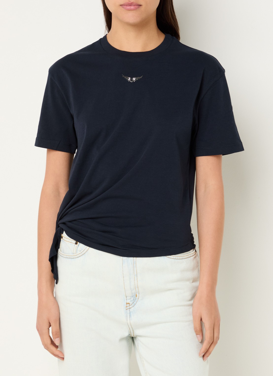 Zadig&Voltaire Edda T-shirt met logo en strass - detail donkerblauw