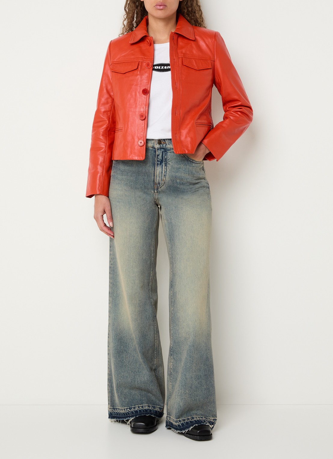 Zadig&Voltaire Eli high waist wide fit jeans met verwassen afwerking - voorkant 3 indigo