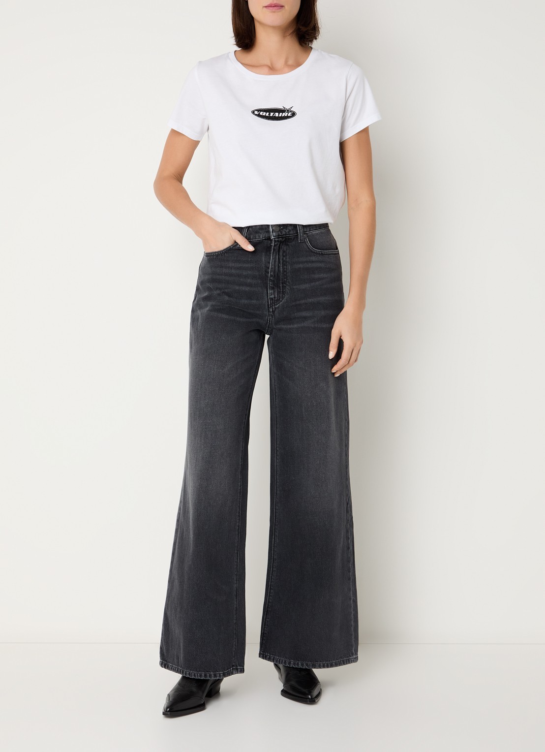 Zadig&Voltaire Eli high waist wide leg jeans met gekleurde wassing - voorkant 4 middengrijs