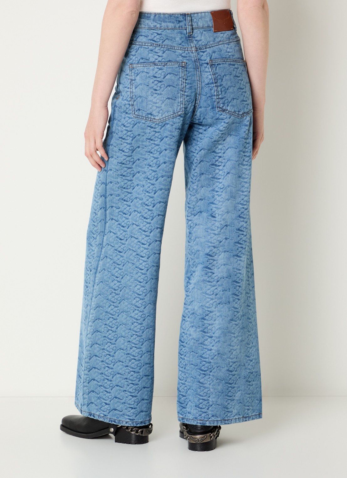 Zadig&Voltaire Eli high waist wide leg jeans met print en steekzakken  - achterkant indigo