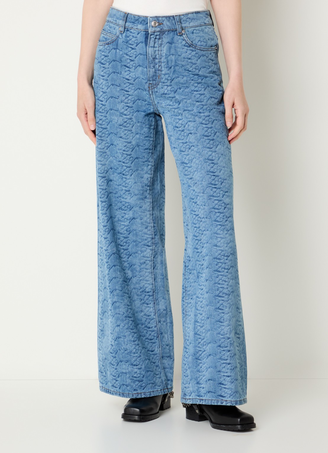 Zadig&Voltaire Eli high waist wide leg jeans met print en steekzakken  - detail 4 indigo