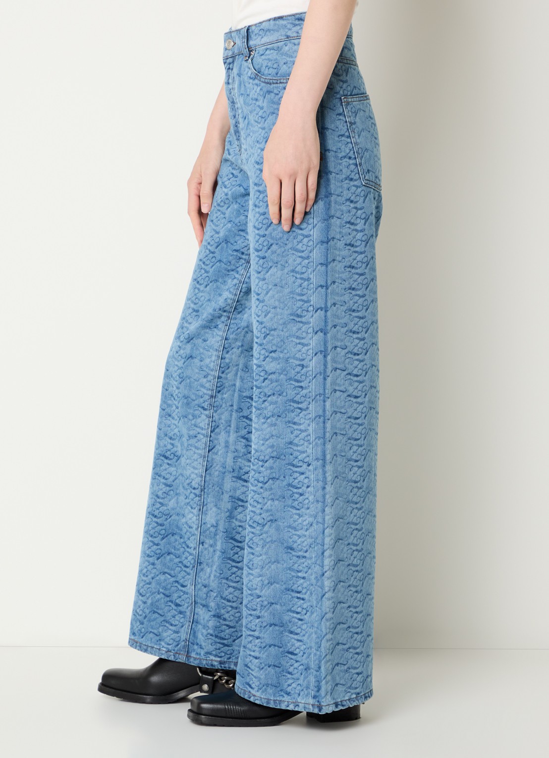 Zadig&Voltaire Eli high waist wide leg jeans met print en steekzakken  - detail 5 indigo