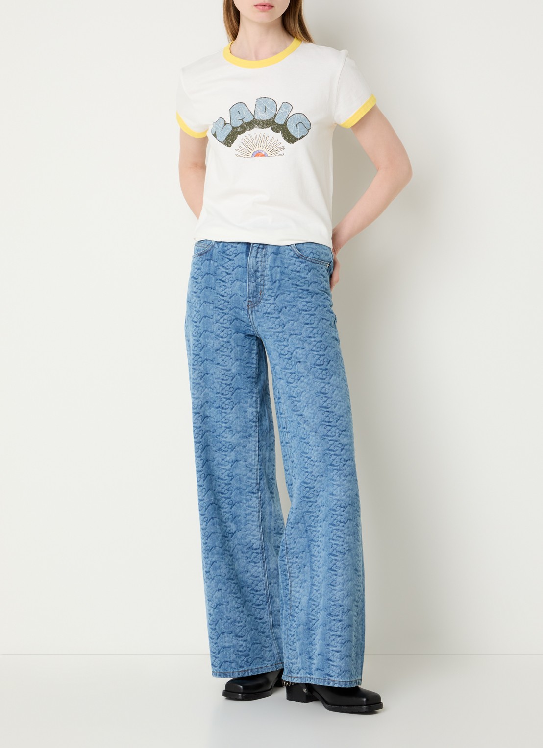 Zadig&Voltaire Eli high waist wide leg jeans met print en steekzakken  - voorkant 3 indigo
