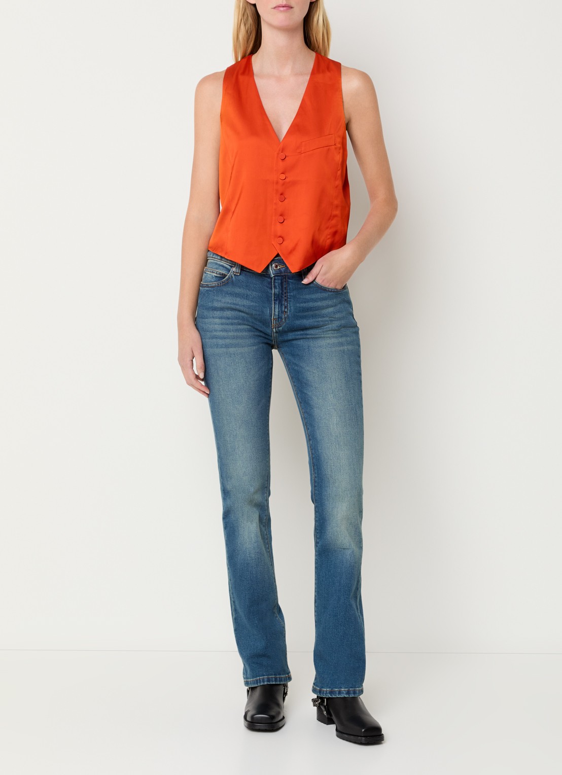 Zadig&Voltaire Emaux gilet van satijn - voorkant 3 oranjerood