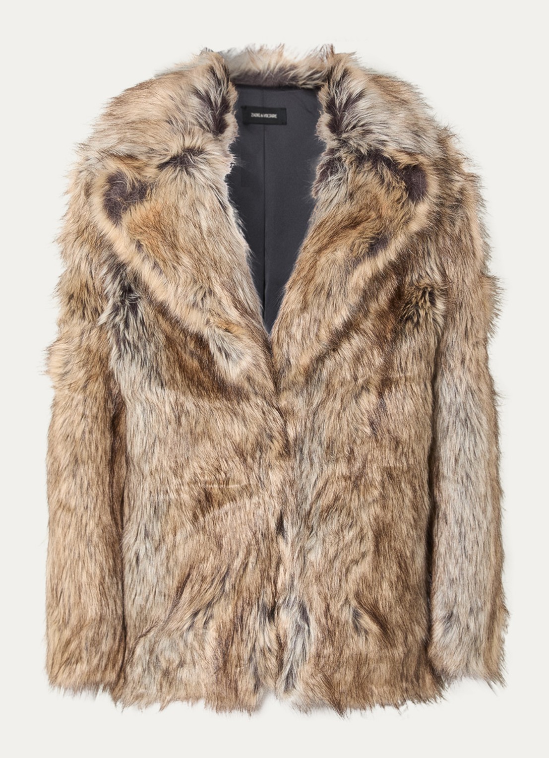 Zadig&Voltaire Faune mantel van imitatiebont met steekzakken - voorkant camel