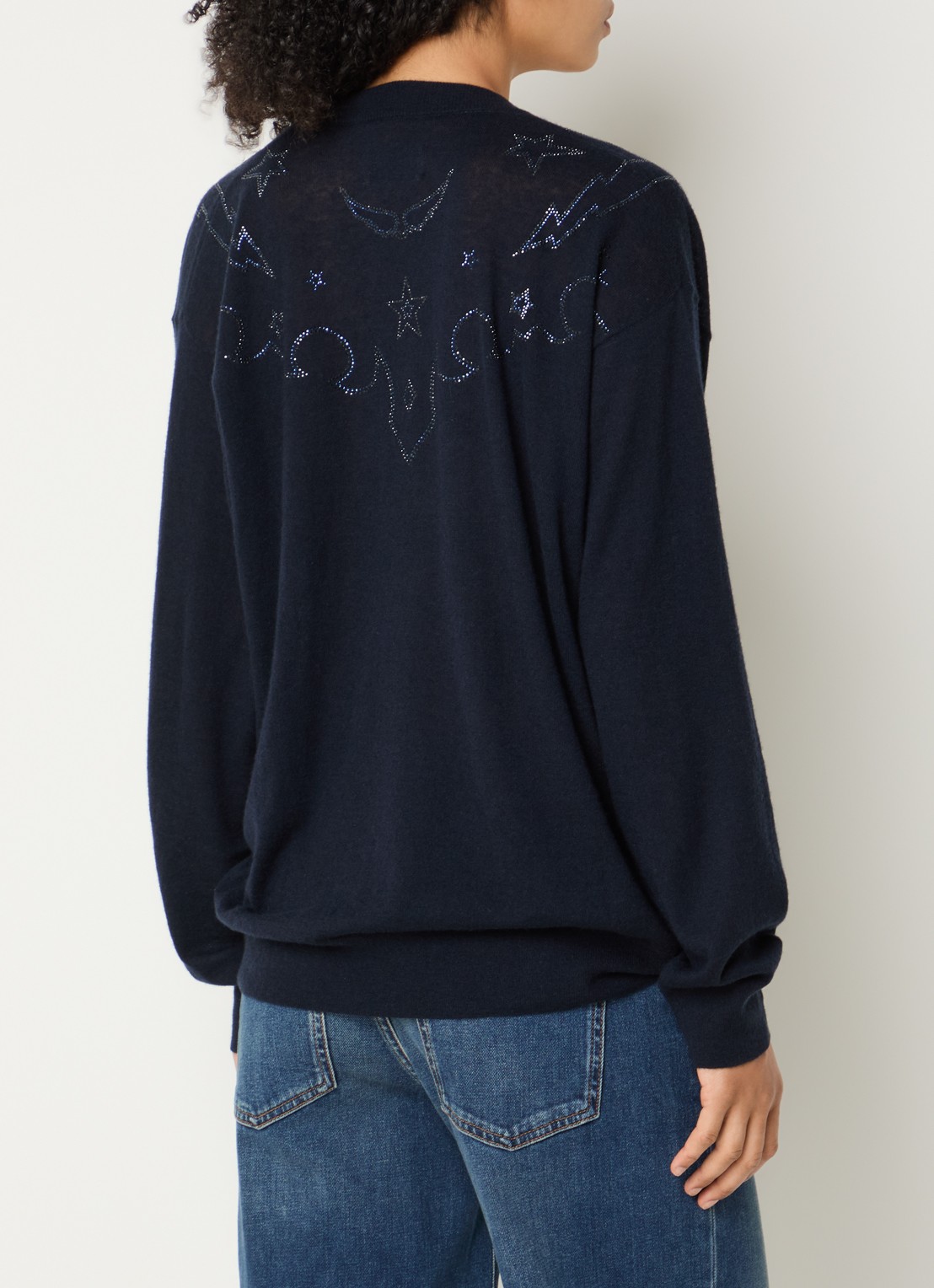 Zadig&Voltaire Fijngebreide pullover van kasjmier met strass - achterkant donkerblauw