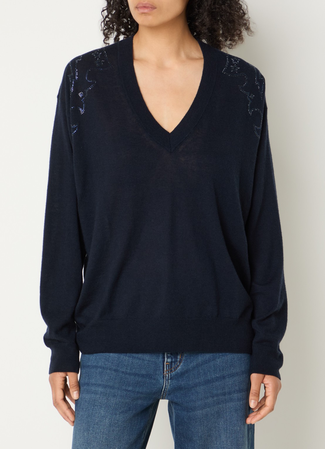 Zadig&Voltaire Fijngebreide pullover van kasjmier met strass - detail 2 donkerblauw