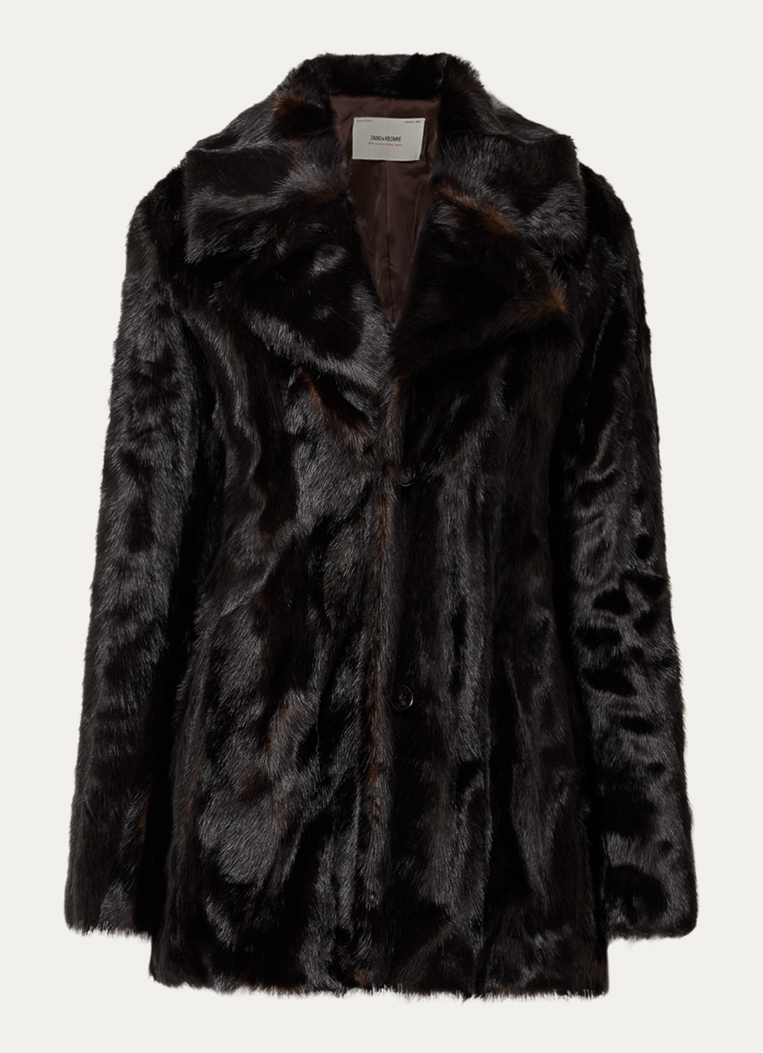 Zadig&Voltaire Fleur mantel van imitatiebont met steekzakken - voorkant 3 donkerbruin