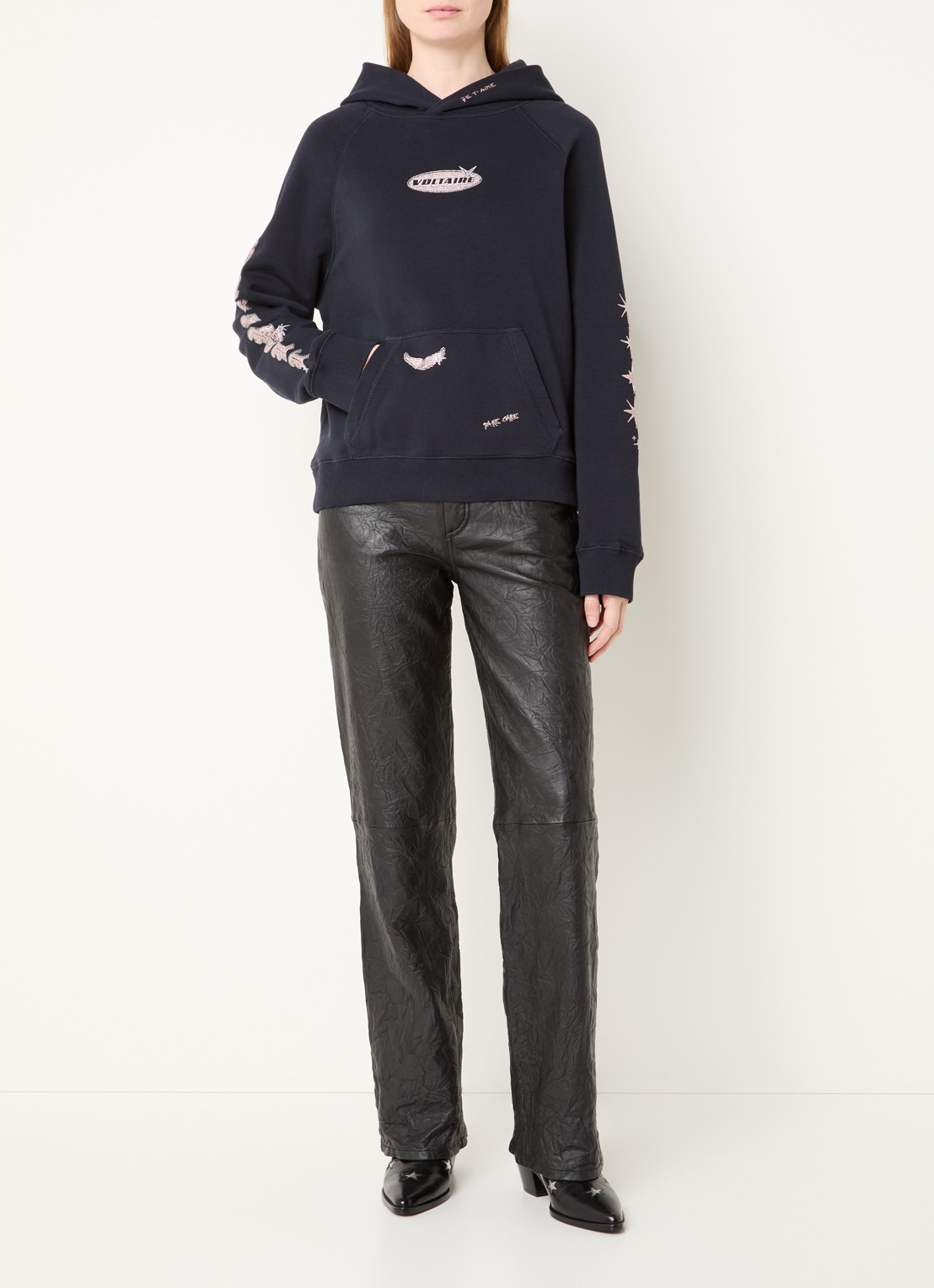 Zadig&Voltaire Georgy hoodie met logo en strass - voorkant 4 donkerblauw