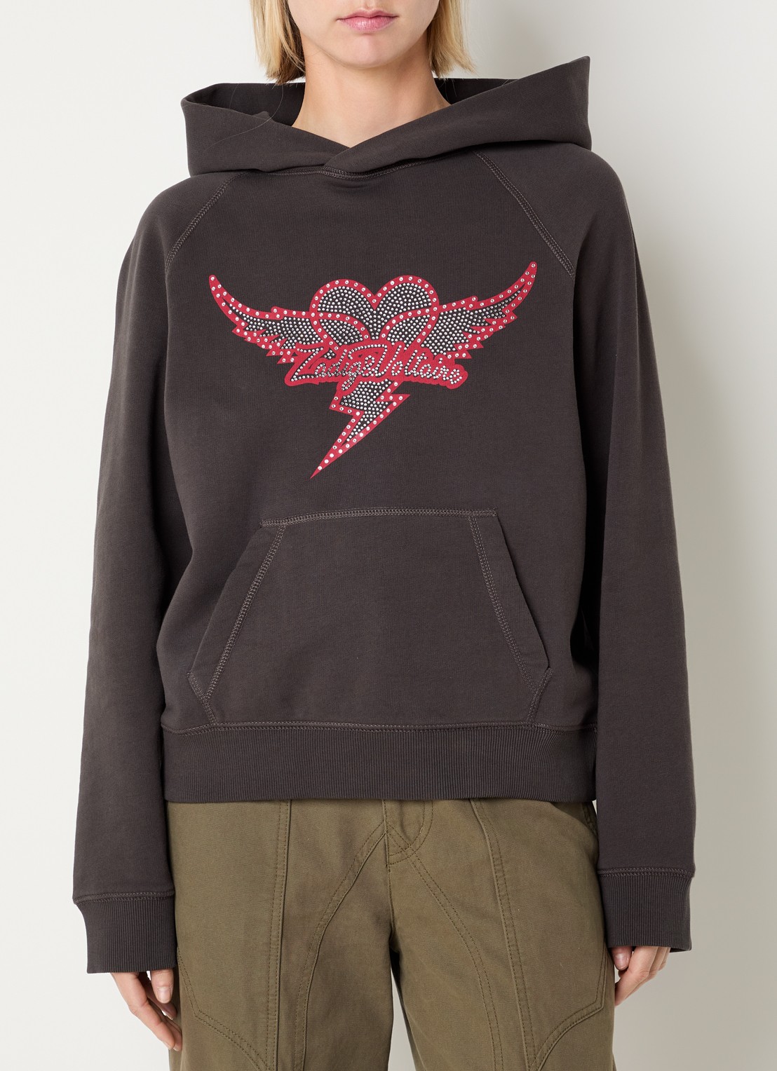 Zadig&Voltaire Georgy hoodie met logoprint en strass - detail 4 antraciet