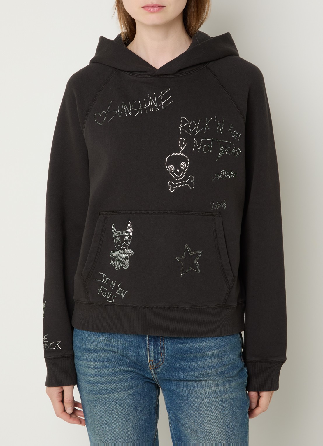 Zadig&Voltaire Georgy hoodie met strass - detail donkergrijs