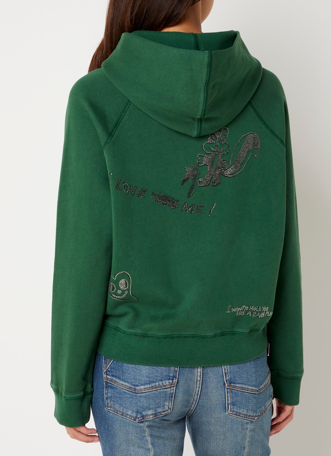 Zadig&Voltaire Georgy hoodie met strass - detail 3 donkergroen