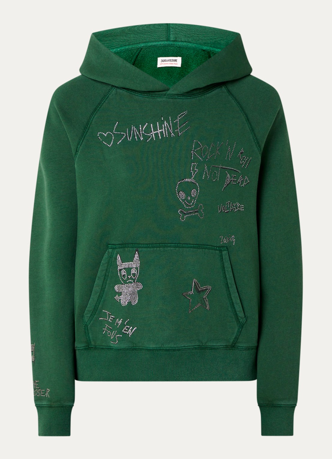 Zadig&Voltaire Georgy hoodie met strass - voorkant donkergroen