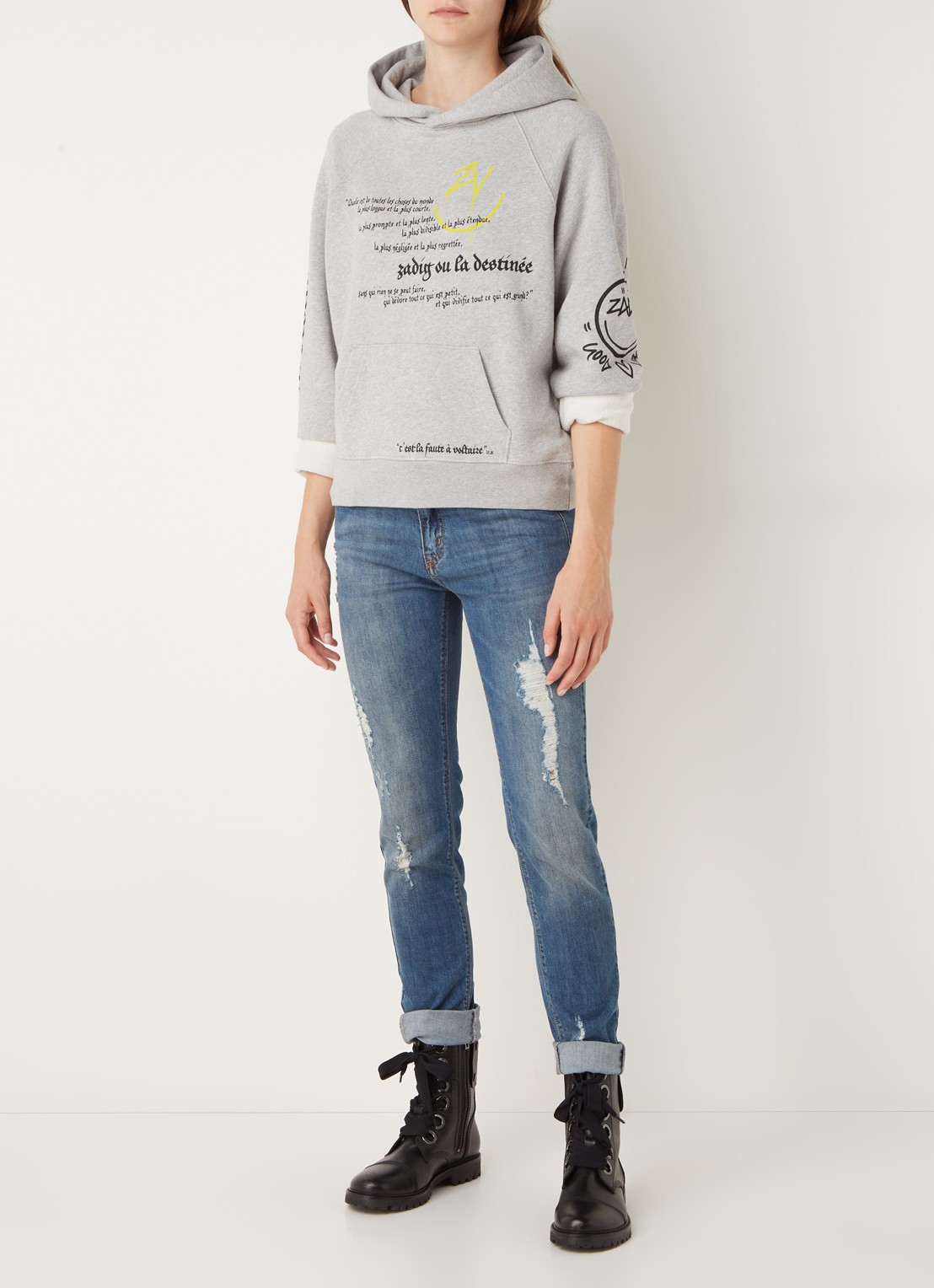 Zadig&Voltaire Georgy Mltcusto hoodie met front- en backprint - voorkant 3 grijs