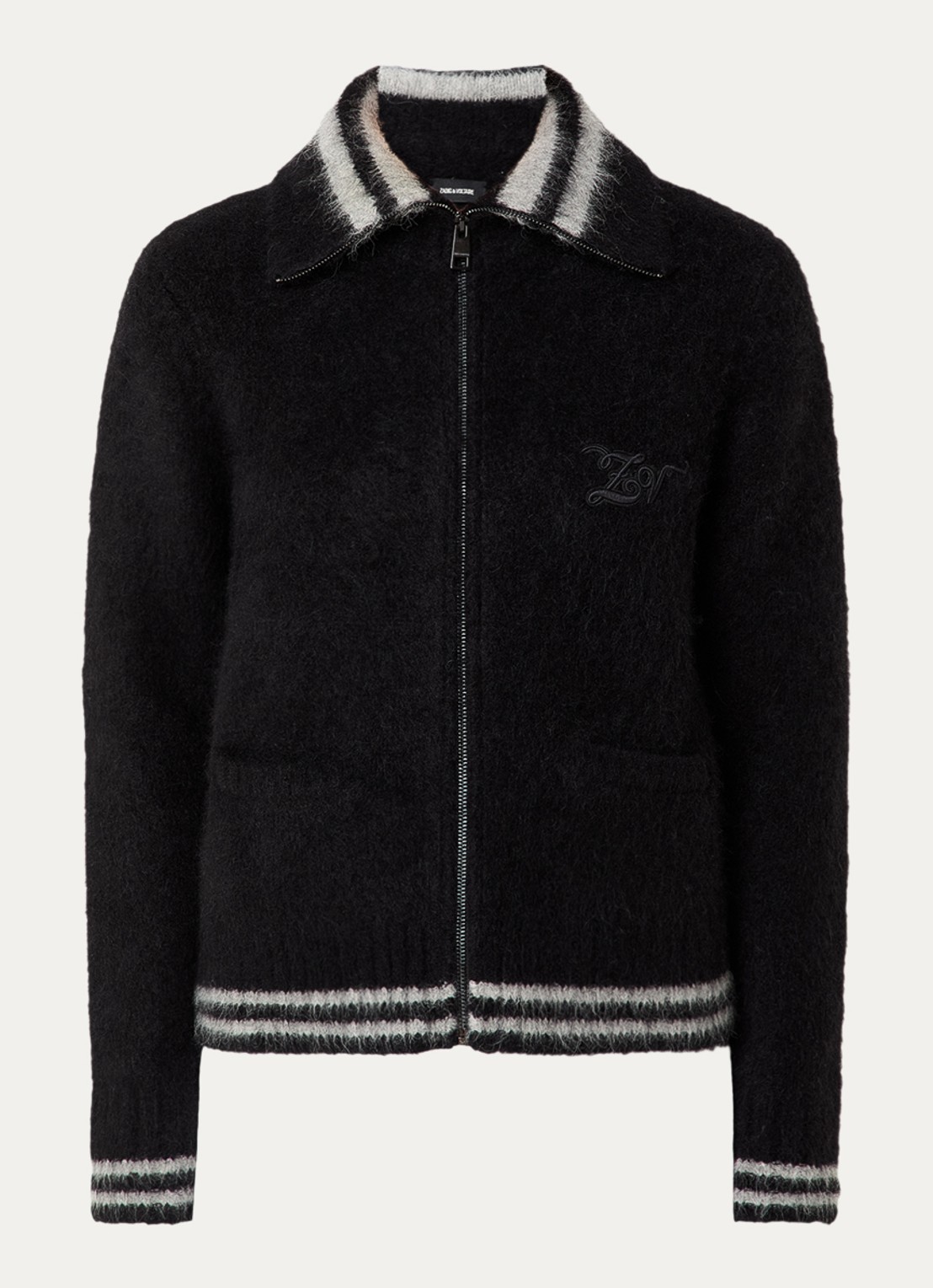 Zadig&Voltaire Gildas jack met logo en steekzakken - voorkant zwart
