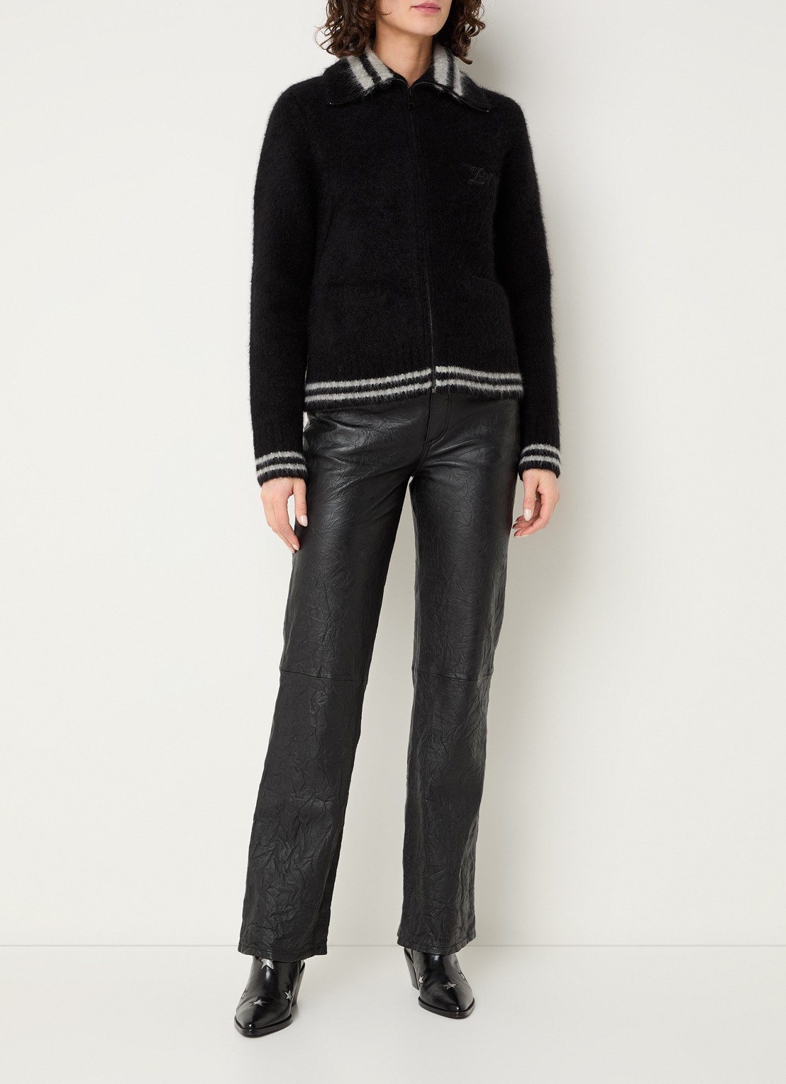 Zadig&Voltaire Gildas jack met logo en steekzakken - voorkant 2 zwart