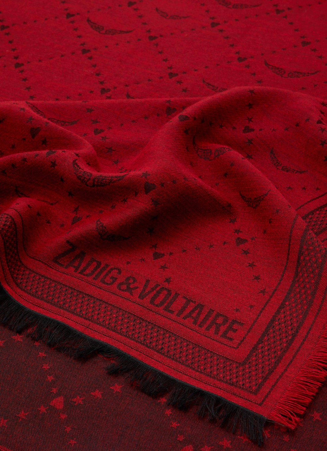 Zadig&Voltaire Glenn sjaal in wolblend met jacquard dessin 140 x 140 cm - detail 2 donkerrood