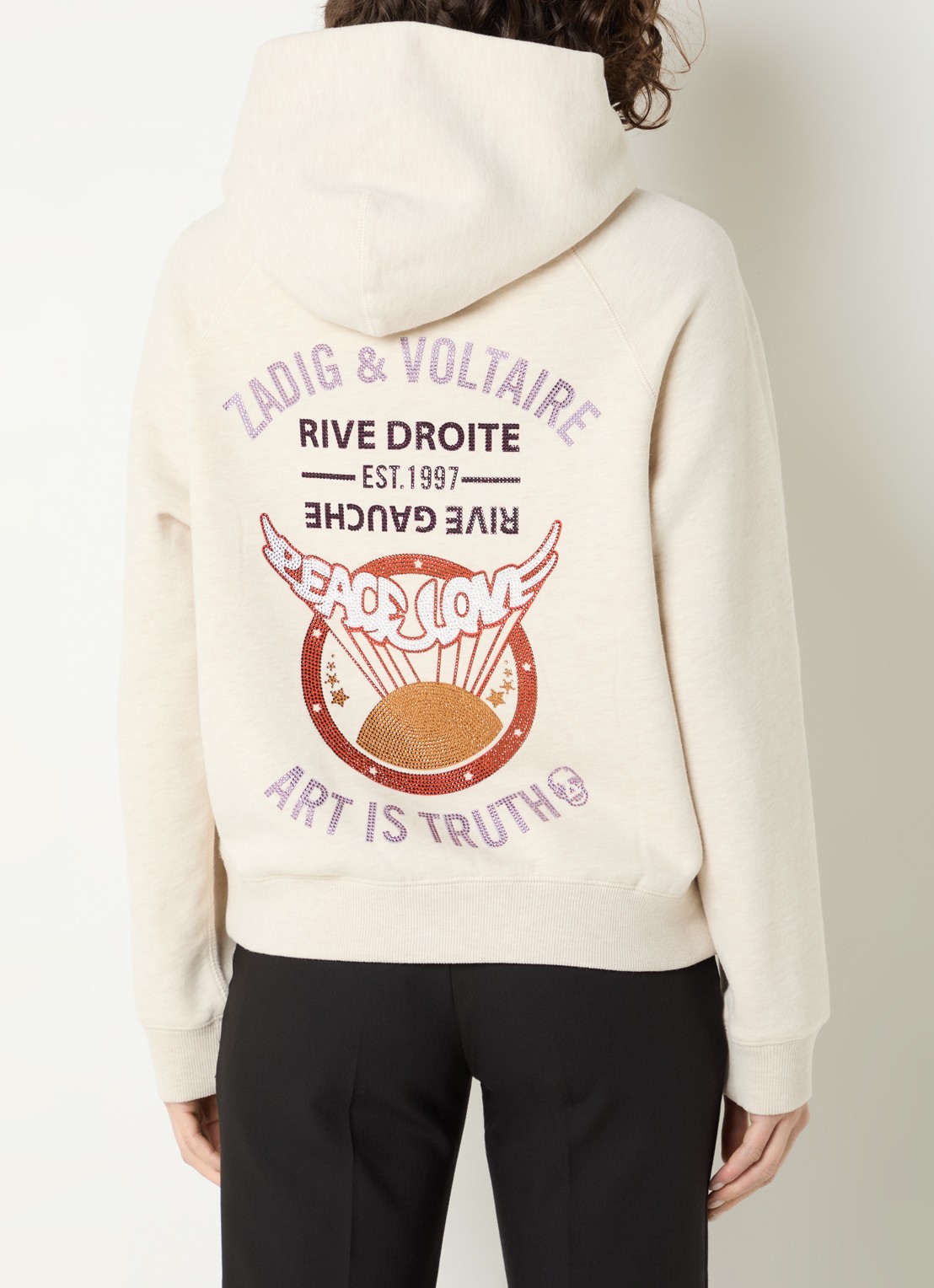 Zadig&Voltaire Gregory hoodie met logo- en backprint - achterkant 3 creme